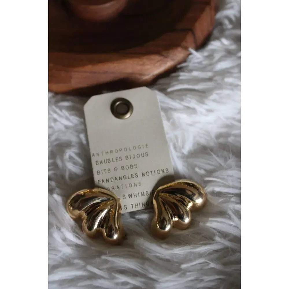 Anthropologie 14K Gold-Plated Sculptural Shell Statement Earrings